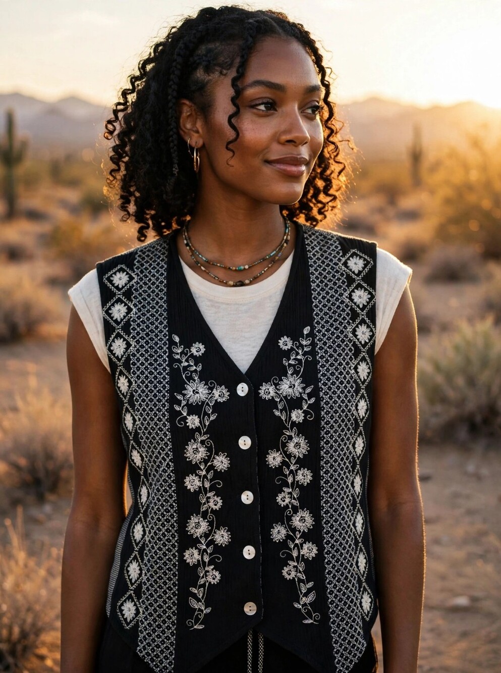Vintage 90s Cambridge Dry Goods Embroidered Rayon Vest - Size L